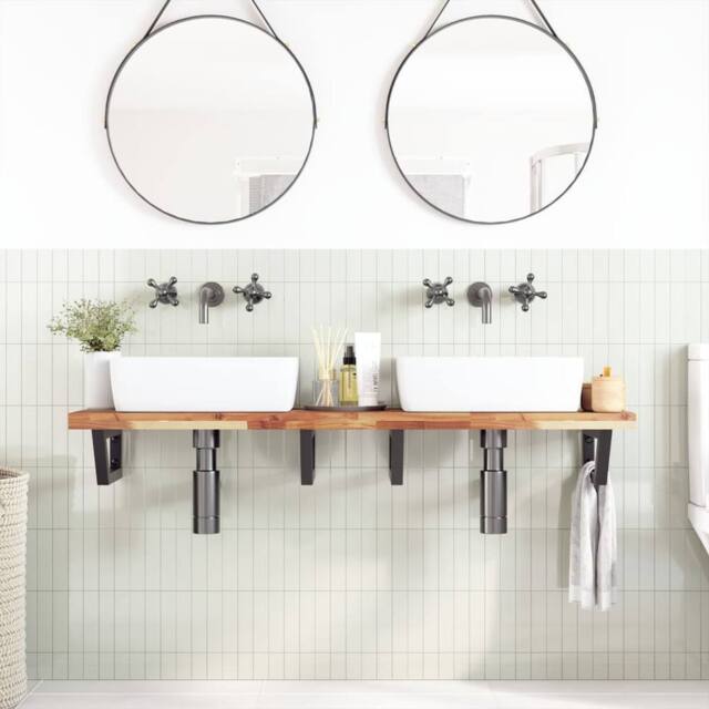 Berkfield Home Elegant Basin Shelf Wall Mounted Steel & Solid Wood Acacia in Brown - image 1