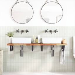 Berkfield Home Elegant Basin Shelf Wall Mounted Steel & Solid Wood Acacia in Brown