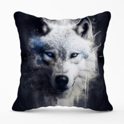 Warren Reed - Designer White Wolf Face Splashart Dark Backgrouns Outdoor Cushion - Size: 60 cm x 60 cm - thumbnail 1