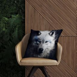 Warren Reed - Designer White Wolf Face Splashart Dark Backgrouns Outdoor Cushion - Size: 60 cm x 60 cm - thumbnail 2