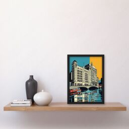 Artery8 Leeds City Waterfront Modern Linocut Illustration Artwork Framed Wall Art Print A4 in Black - thumbnail 2