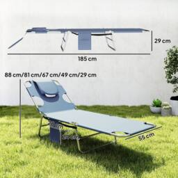 OUTSUNNY Sun Lounger with Reading Hole, Folding Garden Lounger in Grey - Size: 2 Pack - thumbnail 3