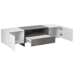 Wyld and Coco TV Stand Concrete-Effect White Veneer with LED Lighting Storage in Grey - thumbnail 6
