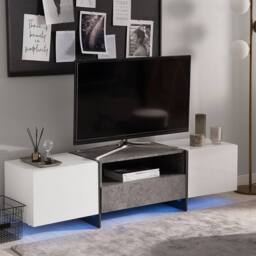 Wyld and Coco TV Stand Concrete-Effect White Veneer with LED Lighting Storage in Grey - thumbnail 1