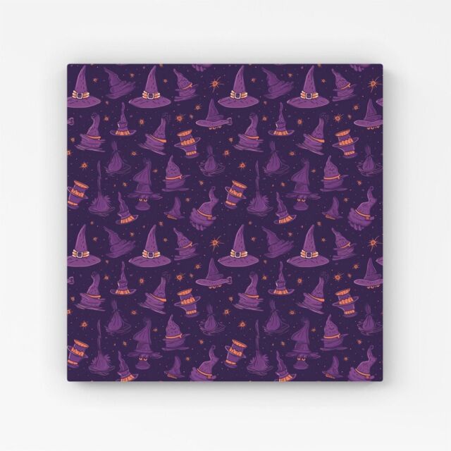 Warren Reed - Designer Witch Hats & Broomsticks Canvas in Purple - Size: w10 inch x h10 inch - image 1