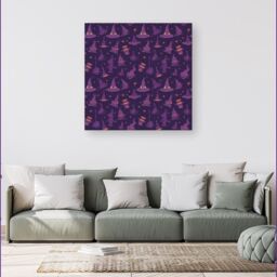 Warren Reed - Designer Witch Hats & Broomsticks Canvas in Purple - Size: w10 inch x h10 inch - thumbnail 4