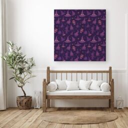 Warren Reed - Designer Witch Hats & Broomsticks Canvas in Purple - Size: w10 inch x h10 inch - thumbnail 3