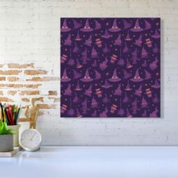Warren Reed - Designer Witch Hats & Broomsticks Canvas in Purple - Size: w10 inch x h10 inch - thumbnail 2