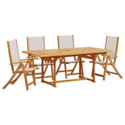 Berkfield Home 5 Piece Garden Dining Set Solid Wood Acacia & Textilene in Brown - thumbnail 2