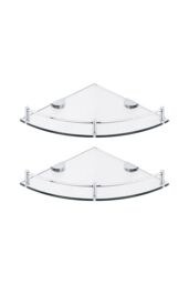 Living and Home 2Pcs Bathroom Glass Corner Shelf Wall Mounted Storage Rack in Silver - thumbnail 3