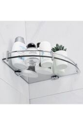 Living and Home 2Pcs Bathroom Glass Corner Shelf Wall Mounted Storage Rack in Silver - thumbnail 5