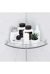 Living and Home 2Pcs Bathroom Glass Corner Shelf Wall Mounted Storage Rack in Silver - thumbnail 2