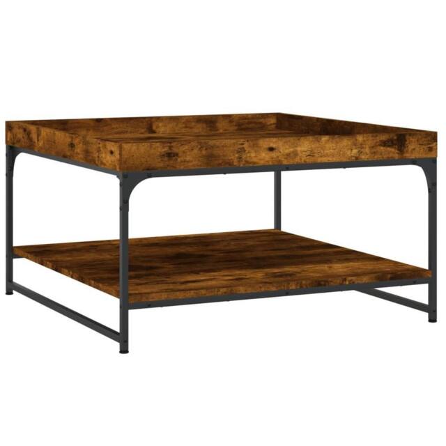 Berkfield Home Coffee Table Smoked Oak 80x80x45 cm Engineered Wood & Iron in Brown - Size: 80 x 80 x 45 cm - image 1