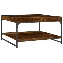 Berkfield Home Coffee Table Smoked Oak 80x80x45 cm Engineered Wood & Iron in Brown - Size: 80 x 80 x 45 cm - thumbnail 6