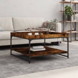 Berkfield Home Coffee Table Smoked Oak 80x80x45 cm Engineered Wood & Iron in Brown - Size: 80 x 80 x 45 cm - thumbnail 2