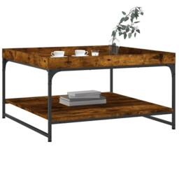 Berkfield Home Coffee Table Smoked Oak 80x80x45 cm Engineered Wood & Iron in Brown - Size: 80 x 80 x 45 cm - thumbnail 3