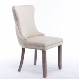 HomeTouch Sierra Set of 4 Luxe Velvet Dining Chairs Tufted Kitchen Chairs with High Wing Back & Oak Wood Legs in Beige - Size: 4 Pack - thumbnail 8