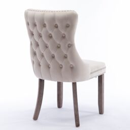 HomeTouch Sierra Set of 4 Luxe Velvet Dining Chairs Tufted Kitchen Chairs with High Wing Back & Oak Wood Legs in Beige - Size: 4 Pack - thumbnail 7