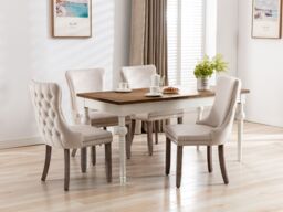HomeTouch Sierra Set of 4 Luxe Velvet Dining Chairs Tufted Kitchen Chairs with High Wing Back & Oak Wood Legs in Beige - Size: 4 Pack - thumbnail 2