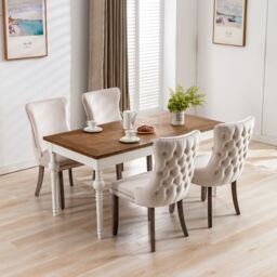 HomeTouch Sierra Set of 4 Luxe Velvet Dining Chairs Tufted Kitchen Chairs with High Wing Back & Oak Wood Legs in Beige - Size: 4 Pack - thumbnail 3