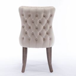 HomeTouch Sierra Set of 4 Luxe Velvet Dining Chairs Tufted Kitchen Chairs with High Wing Back & Oak Wood Legs in Beige - Size: 4 Pack - thumbnail 9