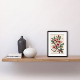 "Artery8 Wall Art Print Cherry Blossom Branch Flowers Tattoo Ink Body Art Rockabilly Americana 50s Artwork Framed 9X7 Inch in Black - Size: W7"" x H9""" - thumbnail 2