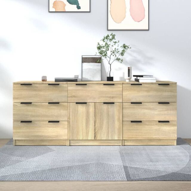 Berkfield Home 3 Piece Sideboards Sonoma Oak Engineered Wood in Brown - image 1