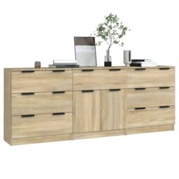 Berkfield Home 3 Piece Sideboards Sonoma Oak Engineered Wood in Brown - thumbnail 3