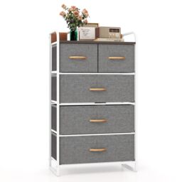 Gymax Chest of Drawers Dresser Storage Tower 5 Folding Drawers Wooden Top in Grey