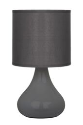Orsina Grey Table Lamp, Curved Ceramic Base With Subtle Ribbed Detailing, Soft Fabric Shade For Ambient Lighting - thumbnail 1
