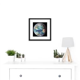 Artery8 Blue Marble Earth Western Hemisphere Photograph 8X8 Inch Square Wooden Framed Wall Art Print Picture with Mount in Black - thumbnail 2