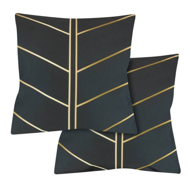 Gardenwize Pack of 2 Outdoor Gold Palm Scatter Cushions in Black - image 1
