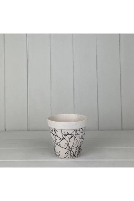KDMD White Earthy Natural Bamboo Flower Pot with Silhouette Branch Design - image 1