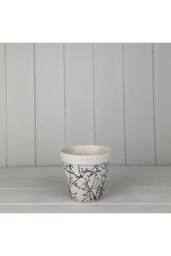 KDMD White Earthy Natural Bamboo Flower Pot with Silhouette Branch Design - thumbnail 1