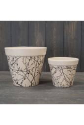KDMD White Earthy Natural Bamboo Flower Pot with Silhouette Branch Design - thumbnail 2