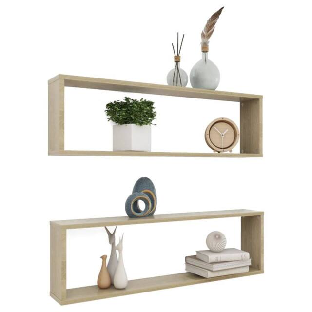 Berkfield Home Wall Cube Shelf 2 pcs Sonoma Oak 100x15x30 cm Engineered Wood in Light Brown - Size: 100 x 15 x 30 cm - image 1