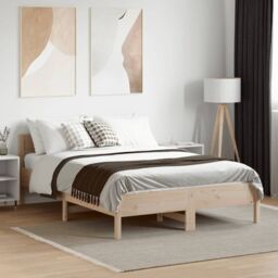 Berkfield Home Bed Frame without Mattress 135x190 cm Double Solid Wood Pine in Brown - thumbnail 3