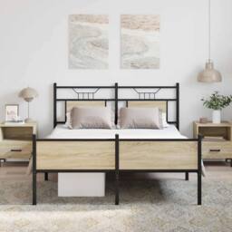 Berkfield Home Durable Bed Frame without Mattress Sonoma Oak 137x190 cm Engineer in Light Brown - thumbnail 4