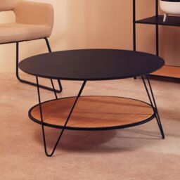 Orsina Elegant Coffee Table With Hairpin Legs, Functional Coffee Table With Storage, Sleek Metal Top Coffee Table in Natural - thumbnail 1