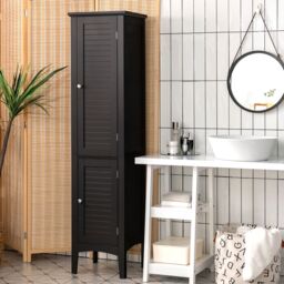 Costway 5-Tier Bathroom High Cabinet Tall Narrow Storage Cabinet Organizer in Black - thumbnail 4