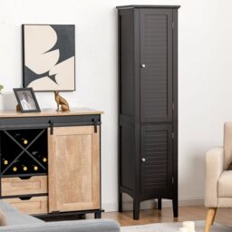 Costway 5-Tier Bathroom High Cabinet Tall Narrow Storage Cabinet Organizer in Black - thumbnail 3