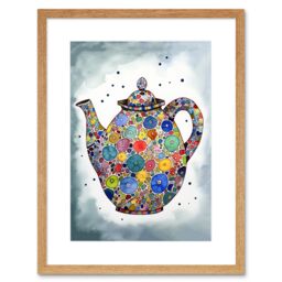 "Artery8 Wall Art Print Colourful Teapot Folk Art Kitchen Artwork Framed 9X7 Inch in Beige - Size: W7"" x H9""" - thumbnail 1