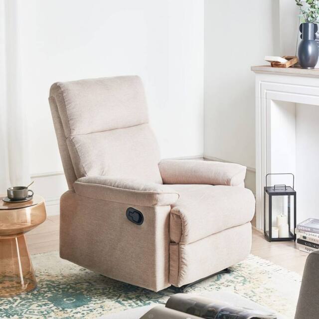 Wyld and Coco Beige Fabric Armchair with Adjustable Footrest Polyester Upholstery - image 1
