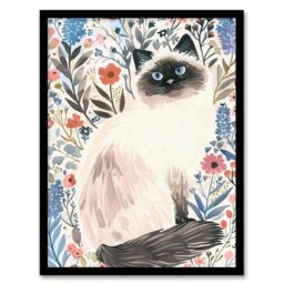 "Artery8 Cat Lover Cute Birman in Lavender Flowers Framed Wall Art - Size: W12"" x H16""" - thumbnail 1