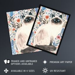 "Artery8 Cat Lover Cute Birman in Lavender Flowers Framed Wall Art - Size: W12"" x H16""" - thumbnail 2