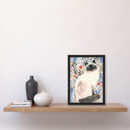 "Artery8 Cat Lover Cute Birman in Lavender Flowers Framed Wall Art - Size: W12"" x H16""" - thumbnail 4