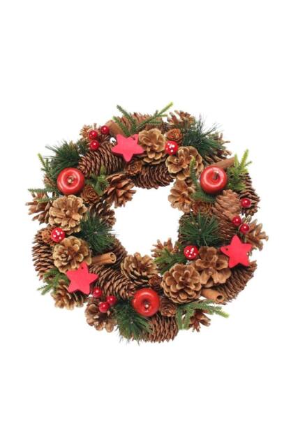 KDMD Woodland Natural Wreath with Red Stars - image 1