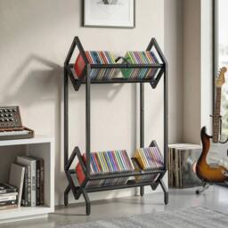 HOMCOM 50 CD Storage Rack, 2-Tier Metal Display Rack for CDs, DVDs, Black