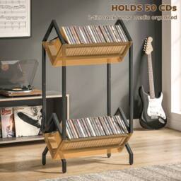 HOMCOM 50 CD Storage Rack, 2-Tier Metal Display Rack for CDs, DVDs, Black - thumbnail 4