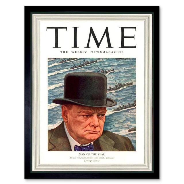 "Artery8 Magazine War 1941 Winston Churchill 'Man Of The Year' Time Framed Art in Blue - Size: W12"" x H16""" - image 1